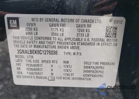 2012 Chevrolet Equinox Ls from USA, damaged, VIN 2GNALBEK8C1276038